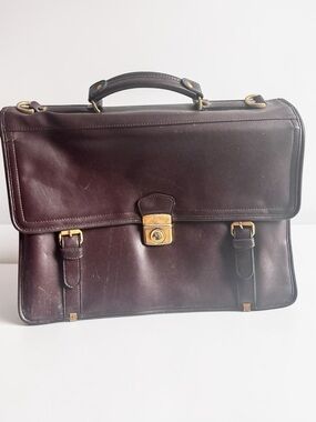 Vintage Leather Briefcase Brown Structured Work Bag Classic Office